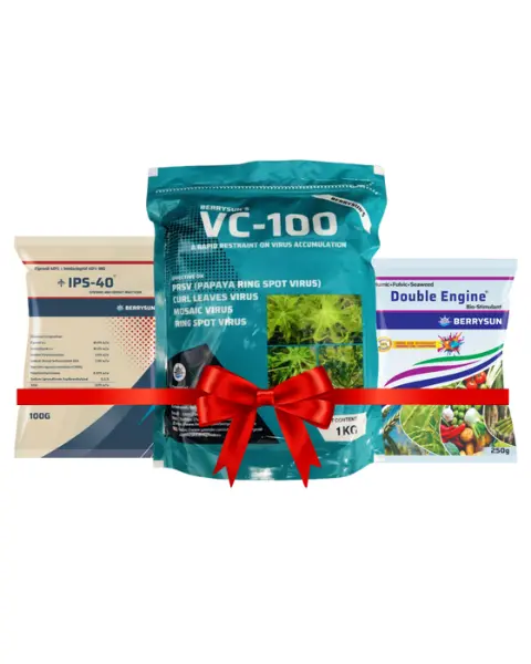 Vc-100 Ips Combo For 200 Liter Spray, Includes Vc-100(1 Kg) + Ips-40 (100 Gm) + Double Engine (250 Gm) Best Control On Virus In Chilli, Tomato, Papaya, Brinjal, Bitter Gourd, Green Gram, Capsicum, Tobacco, Okra Etc. 1