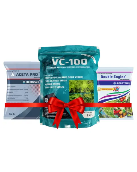 Vc-100 Aceta Combo Pack For 200 Liter Spray, Includes Vc-100(1 Kg) + Aceta Pro (200 Gm) + Double Engine (200 Gm) Best Control On Virus In Chilli, Tomato, Papaya, Brinjal, Bitter Gourd, Green Gram, Capsicum, Okra,Tobacco Etc 1