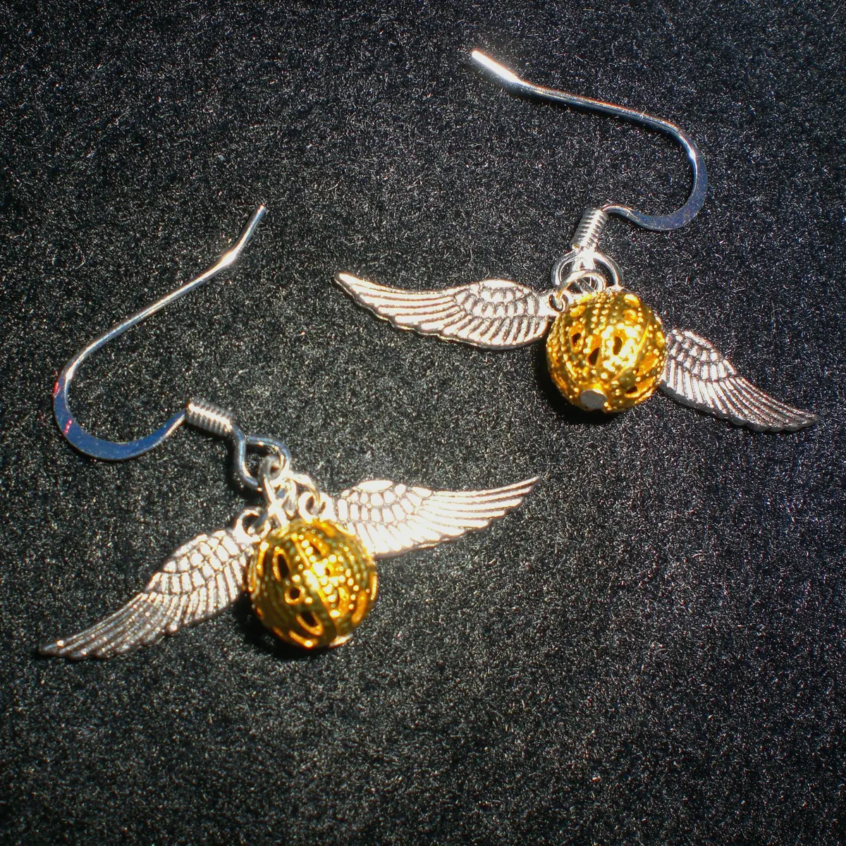 Gold Hook Earrings With Silver Wings 1