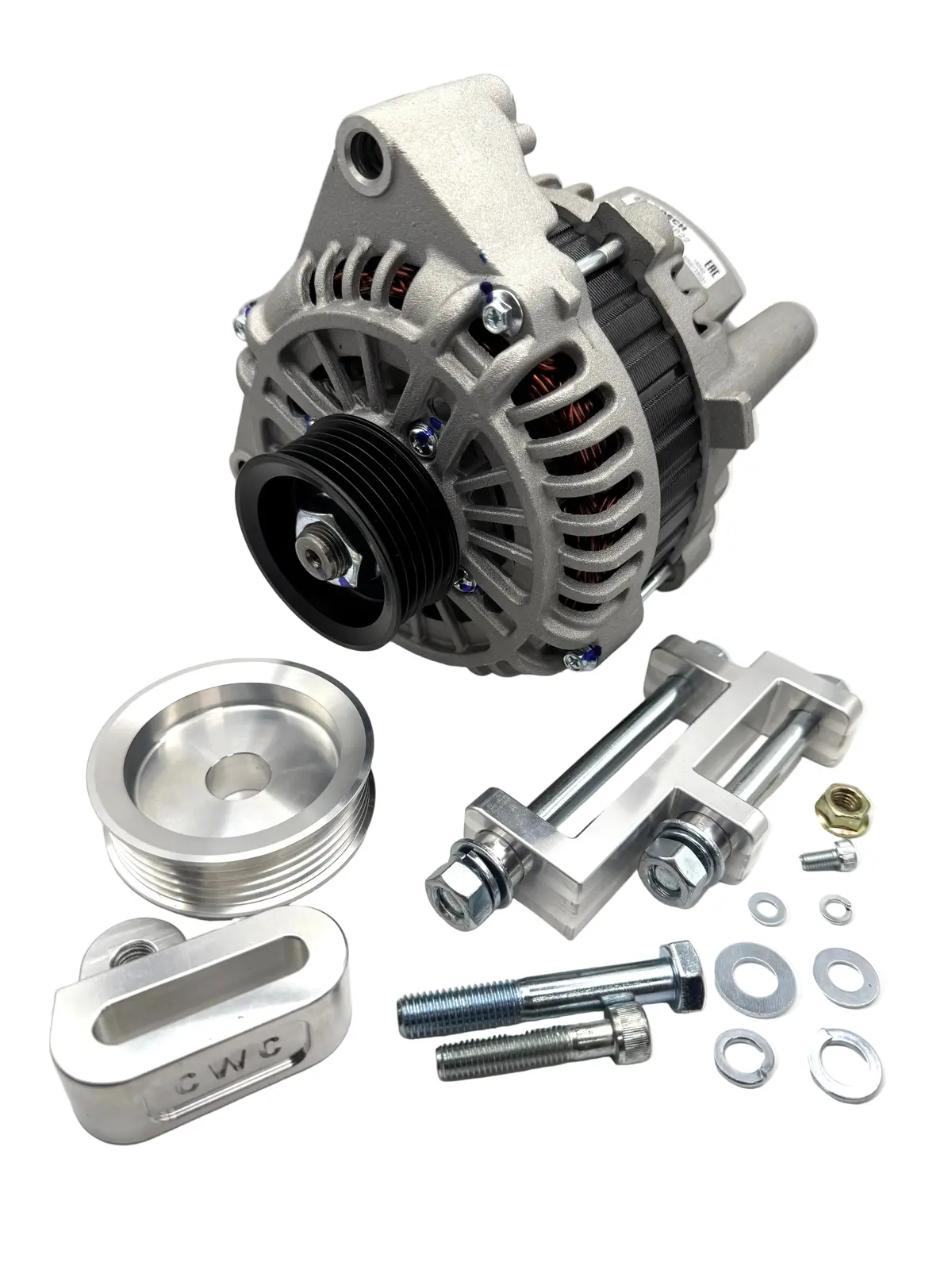 Ls1 Bosch 12V 140 Amp Alternator & Cwc Sr Twin Cam Billet Conversion Kit (Silver) Fits Nissan Sr20 1