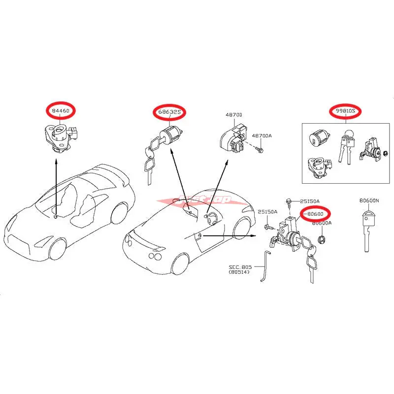 Genuine Nissan Cylinder Lock & Key Set Fits Nissan R35 Gtr 07-13 1