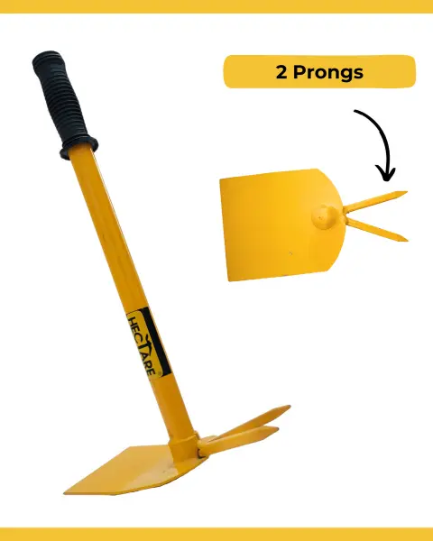 Hectare Traditional Garden Hoe With 2 Prong | Gardening, Weeding Hand Tool - Yellow. 1