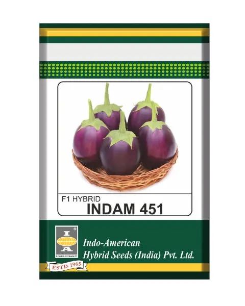 Indam 451 Brinjal Seeds – Round, Dark Purple Fruits With 200–250 G Wt 1