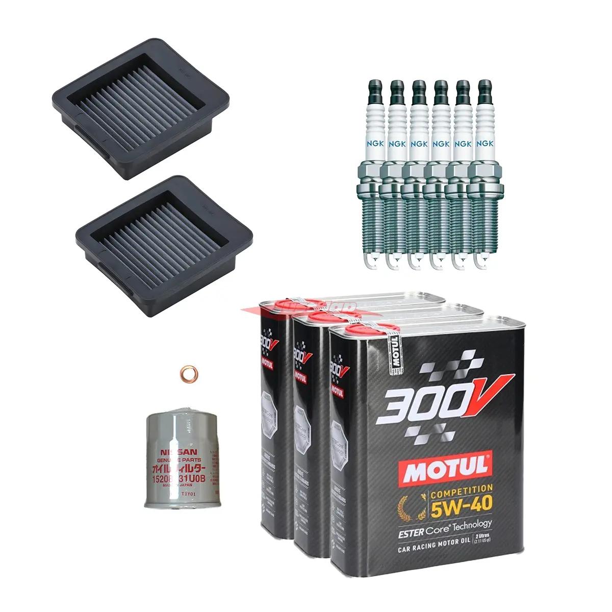 Nissan R35 Gtr Complete Service Kit (Motul 300V, Ngk, Nissan & Blitz Filters) 1