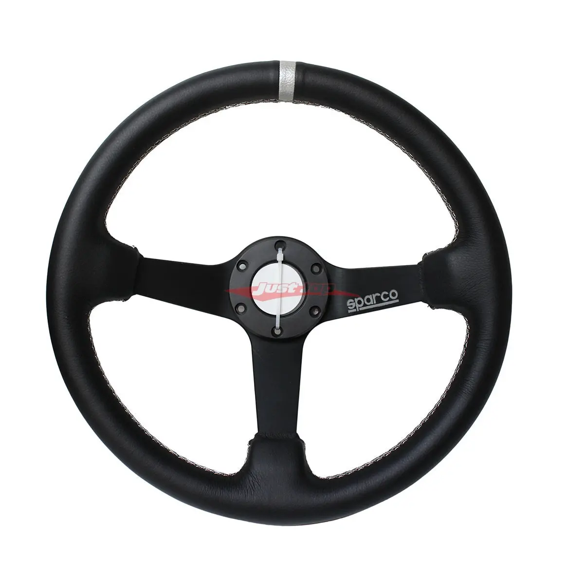 Sparco Style 90Mm Deep Dish Steering Wheel - 350Mm (Leather - Silver Stitching) 1