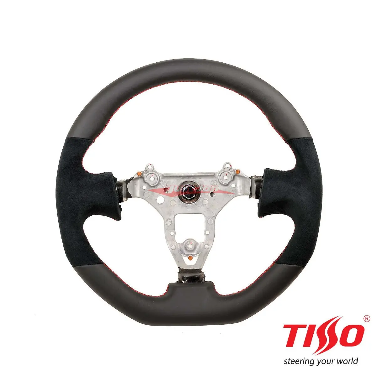 Tisso Premium Nappa Leather & Alcantara Steering Wheel (Red Stitching) Fits Nissan R34 Skyline Gtr, S15 Silvia & 200Sx 1